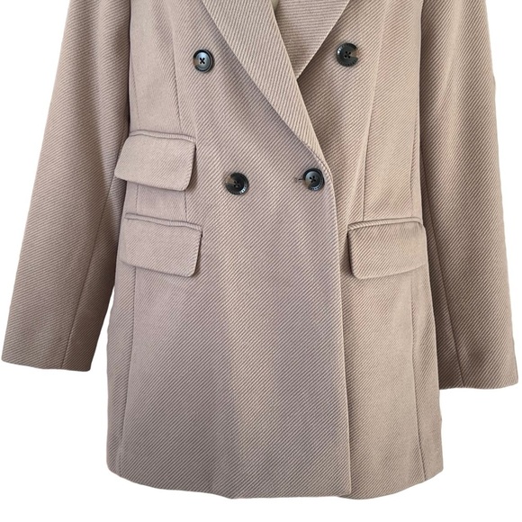 BCBGMAXAZRIA Women’s Peak Lapel Double Breasted Coat Size L Stone Color Classic - Picture 7 of 12